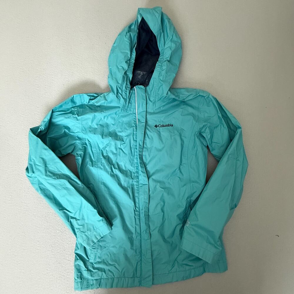 Columbia Sportswear Hooded Windbreaker Jacket Teal Aqua Mesh Lined Full Zip L